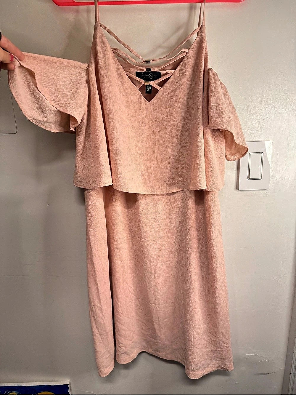 Jessica Simpson Pink Ruffle Off the Shoulder Dress